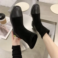 2021 autumn winter women classic black short sock boots slip on flats punk shoes female platform combat ankle boots