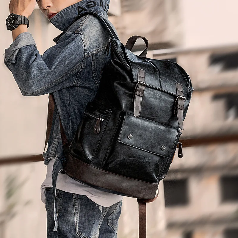 

Men's Large Leather Antitheft Travel Backpack Laptop Bags Men Black Bagpack Boy Big Capacity School Male Business Shoulder Bag