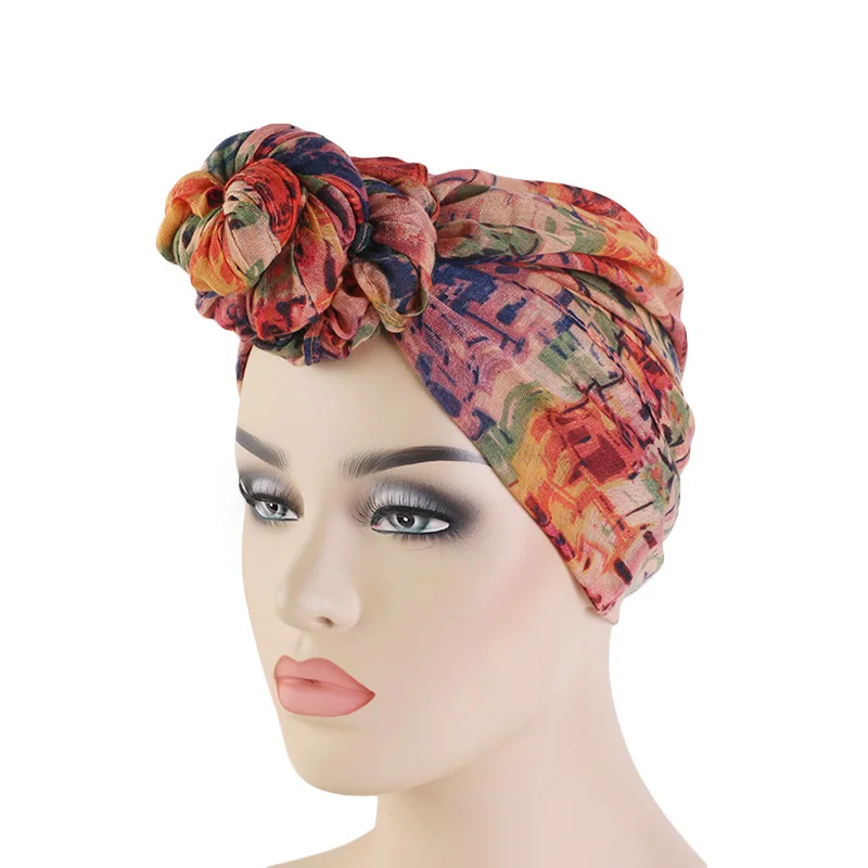 New women Big Flower turban Chemo Cancer Cap headwrap bandana cap Head Wrap Stretch Long Hair Scarf headscarf Turban Tie