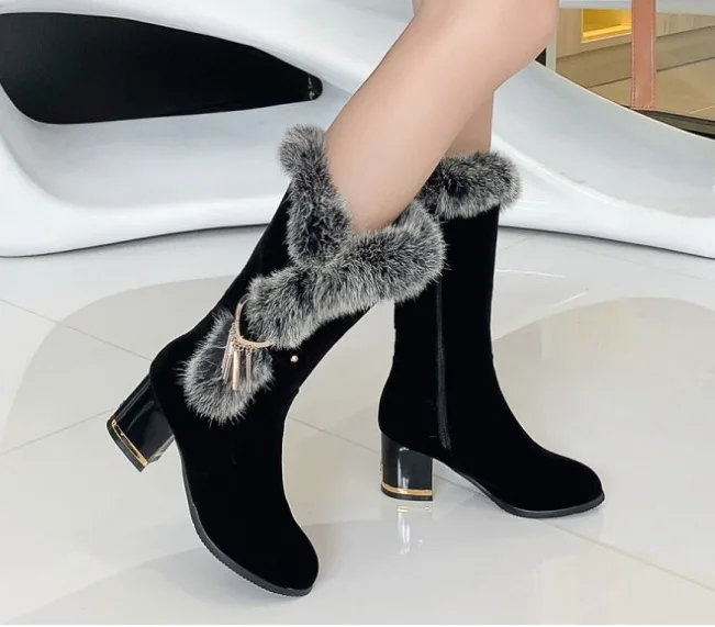 Высокие зимние женские сапоги высшего качества Водонепроницаемые кожаные с