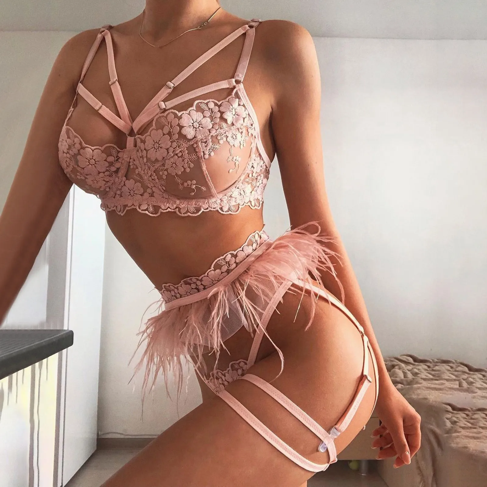 Кружевная Цветочная вышивка женское нижнее белье сексуальный бюстгальтер со