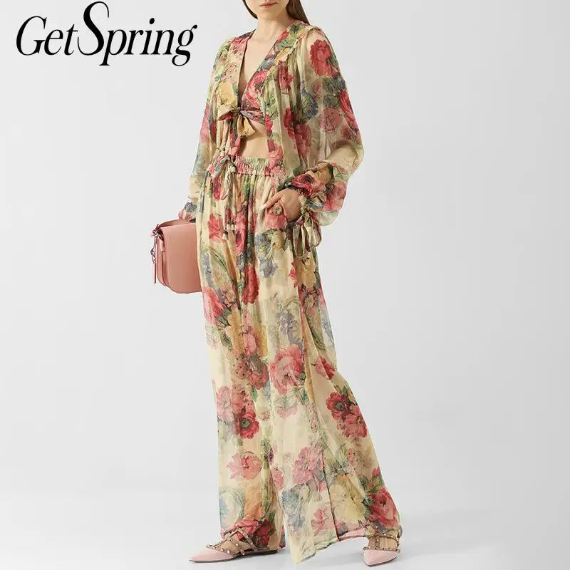 Женские комплекты с длинным рукавом GETSRING длинные брюки глубоким v образным