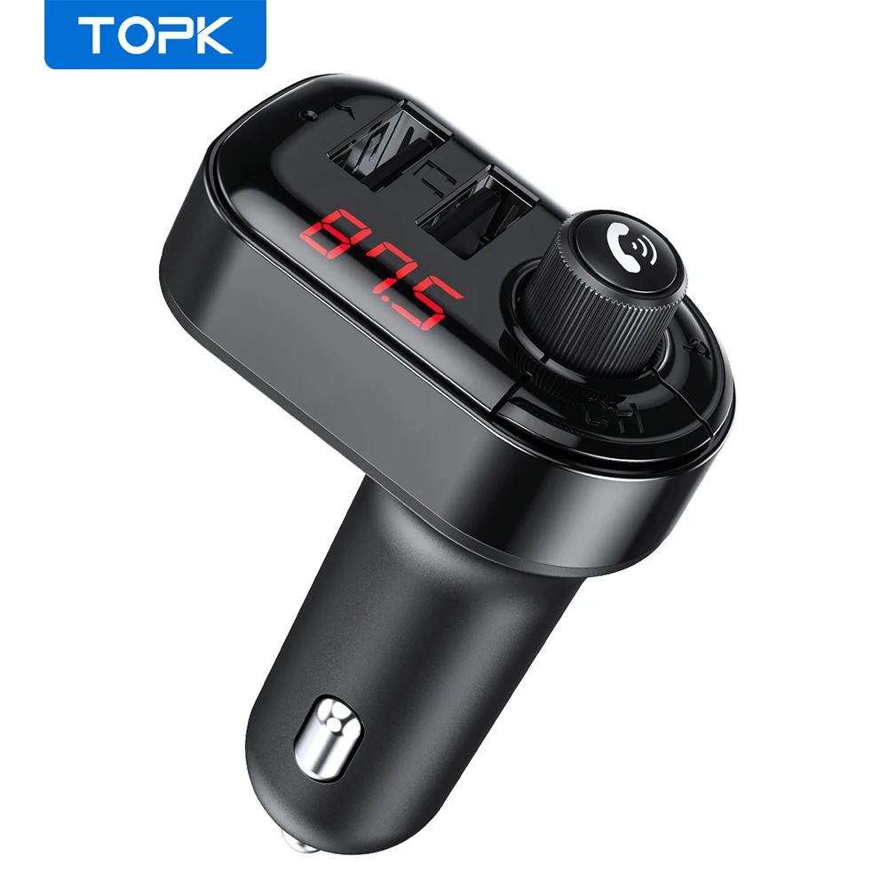 Автомобильное зарядное устройство TOPK 4 1 а с двумя USB портами fm передатчик Bluetooth