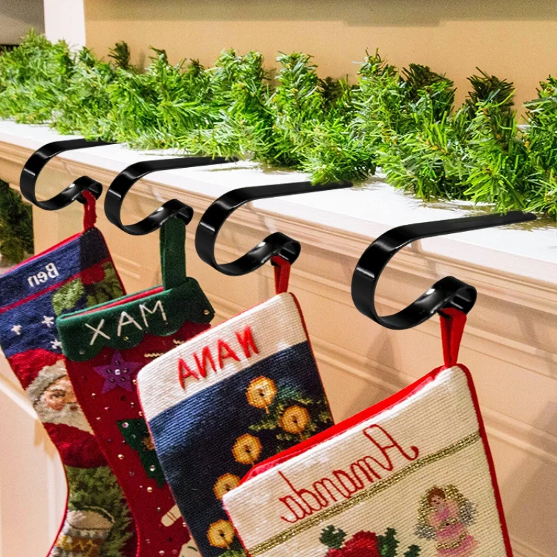 

4 шт. черная бронзовая подвеска для рождественских чулок, металлические чулки для камина, подставки для камина, украшения для камина, праздн...