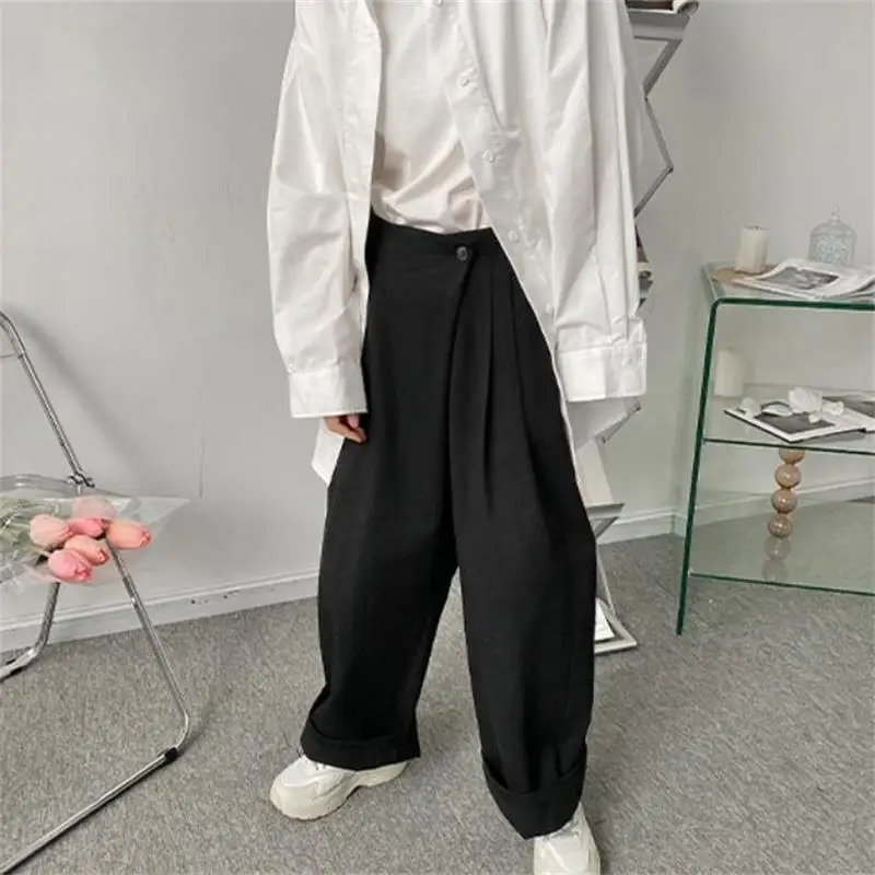 Men's Wide Leg Pants Spring And Autumn New Korean Fashion Japanese Personality Asymmetry Leisure Large Pants