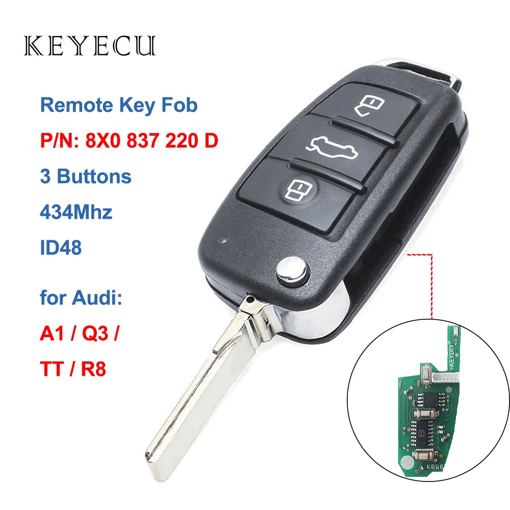 Keyecu Модернизированный дистанционный Автомобильный ключ 434 МГц ID48 Fob для Audi A1 TT R8