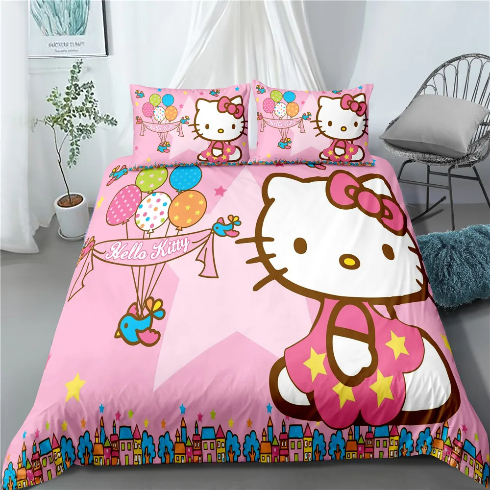 

Indecor Lovely Cat Cute Pink Kitten Duvet Cover Pillowcase Bedding Set Single Twin Full Size for Kids Adults Bedroom Decor