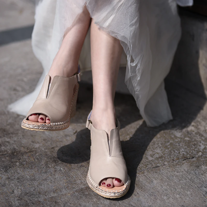 

Artmu Original 2020 Summer New Thick Bottom Wedge Heels Women's Sandals Bohemian High Heels Sandal Genuine Leather Handmade