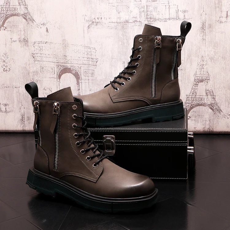 2021 Autumn new Men Casual shoes Height Increasing Shoes zip martin boots work Motorcycle boots Zapatillas Hombre