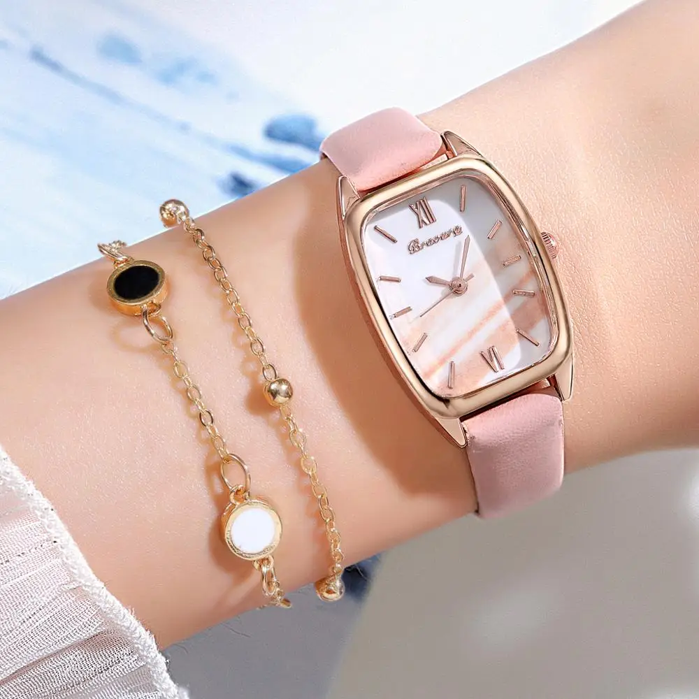 Часы наручные женские кварцевые с кожаным ремешком роскошные золотистые розовым