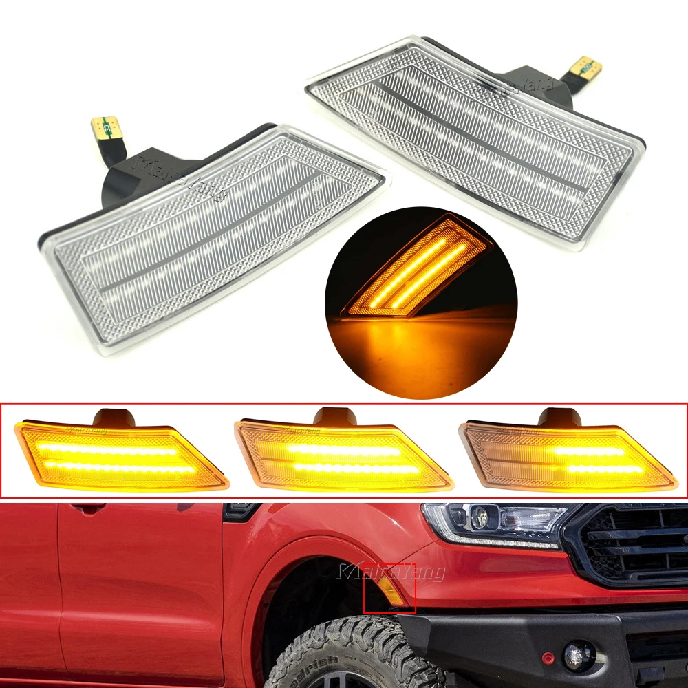 

2PCS Dynamic LED Side Marker Turn Signal Light Front Bumper Sequential Lamp Indicator For Ford Ranger XL XLT Lariat 2019 2020