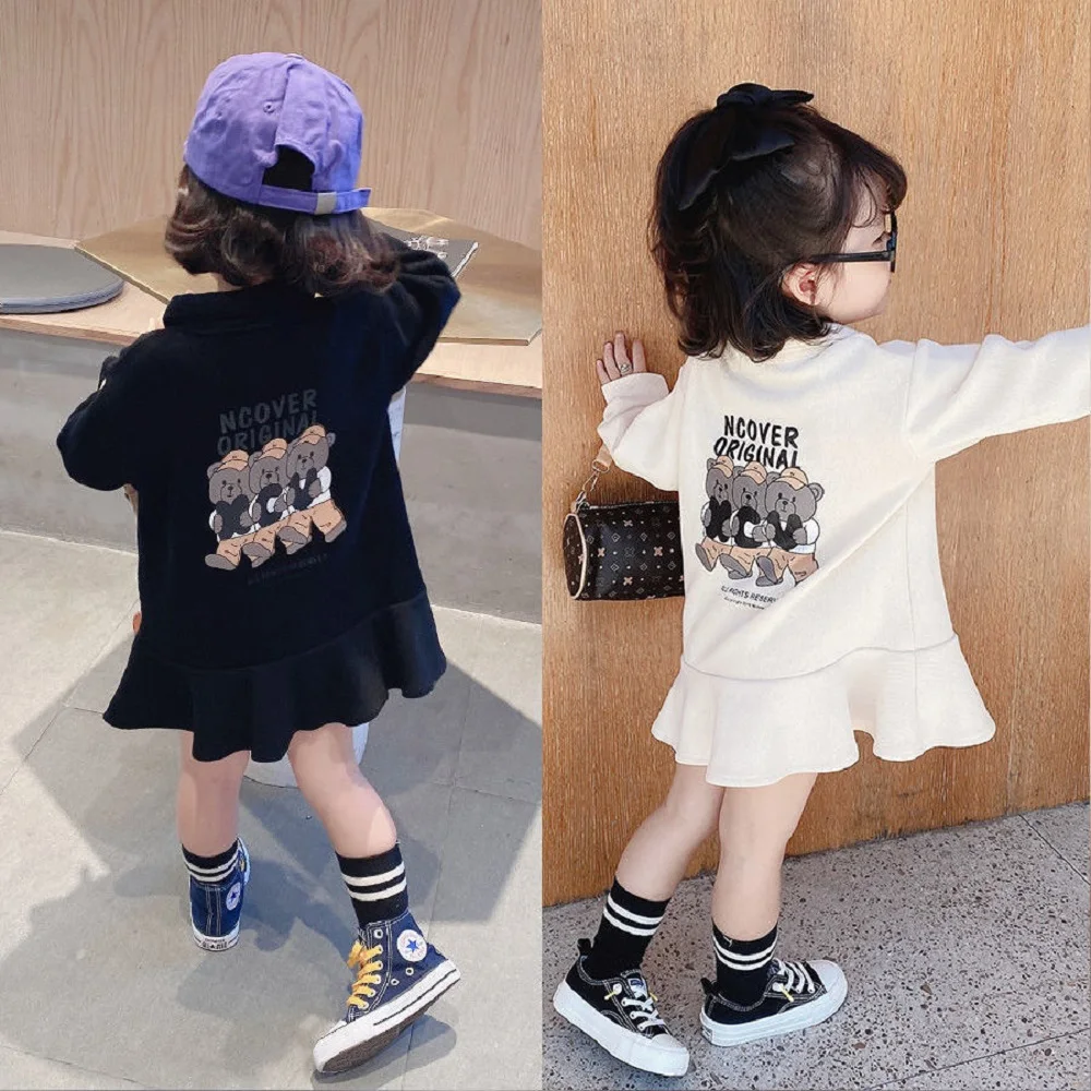 

New Brand Princess Kids Girls Party Ruffle Dress Sweet Autumn Casual Hooded Sweatshirts Pullover Children Clothing