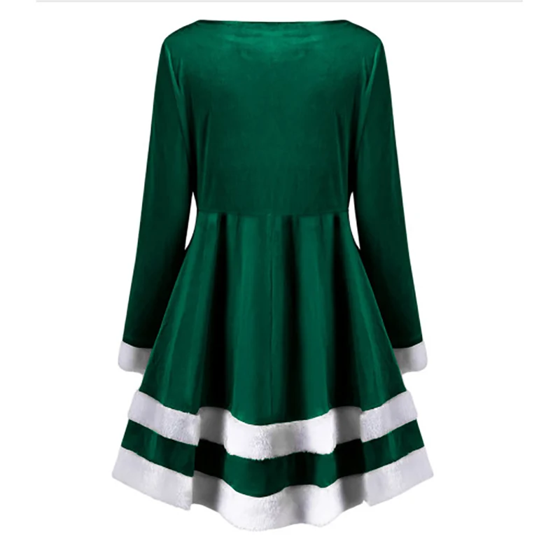

2019 Christmas Women Mid-long Dress 2019 Long Sleeve Velvet O-Neck Party Dress Big Size M-5XL Solid Elegant Dress Women