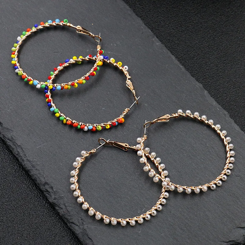 Fashion Big Circle Hoop Earring Handmade Beads Loop Huggie Earings For Women Party Creole Jewelry Pendientes Aretes Brinco Femme | Украшения