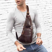 fashion genuine leather travel chest bag casual men solid color shoulder crossbody phone pouch portable zipper fanny waist packs