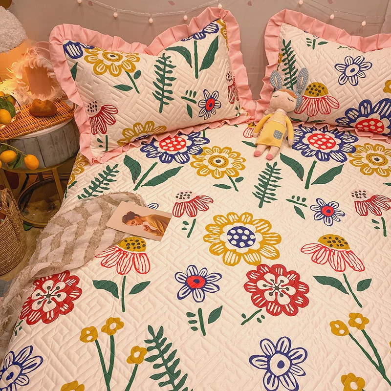 

Pure cotton Bed Sheet+2Pcs Pillow Cases antiskid Decor Home Textile Bedding Coverlet Flat thickening Sheet Bed Cover Soft Warm