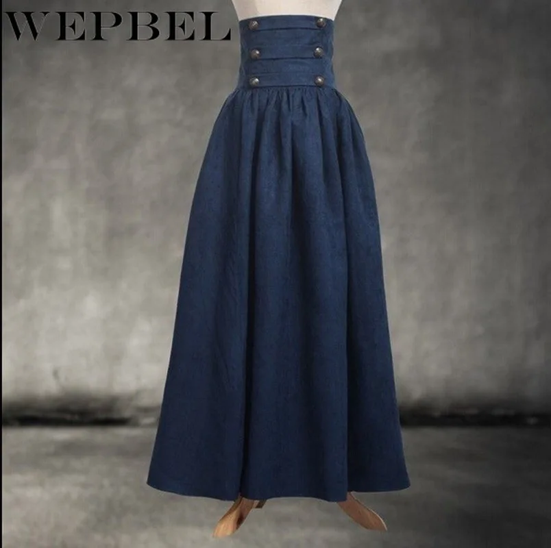 

WEPBEL Womrn Medieval Elegant High Waist Dress Middle Ages Renaissance Stage Cosplay Costumes Vintage Pleated Large Skirt