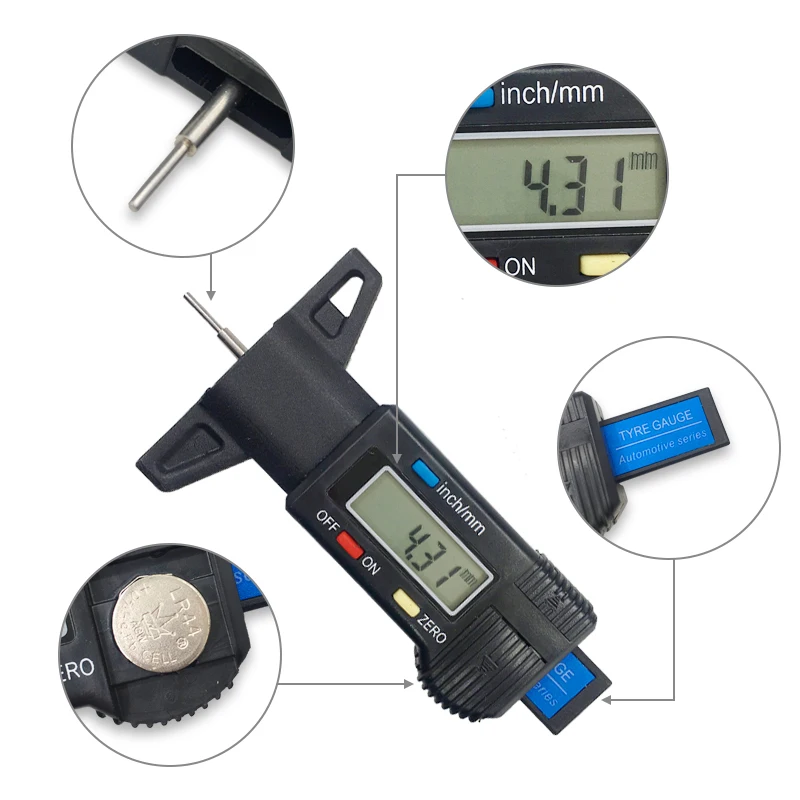 Digital Car Tyre Tire Tread Depth Gauge Meter Measurer Tool Caliper Thickness Gauges Brake Pad Shoe Monitoring System | Инструменты