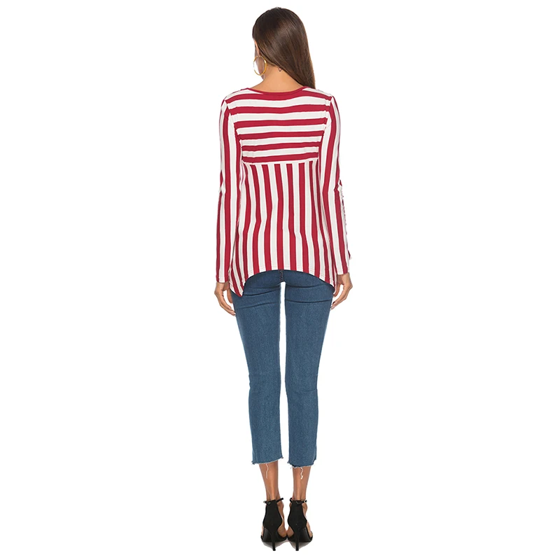 

Women Blouses 2020 Striped Print Long Sleeve V-Neck Women Shirts Ladies Blouses Tunique Femme Female Blusas