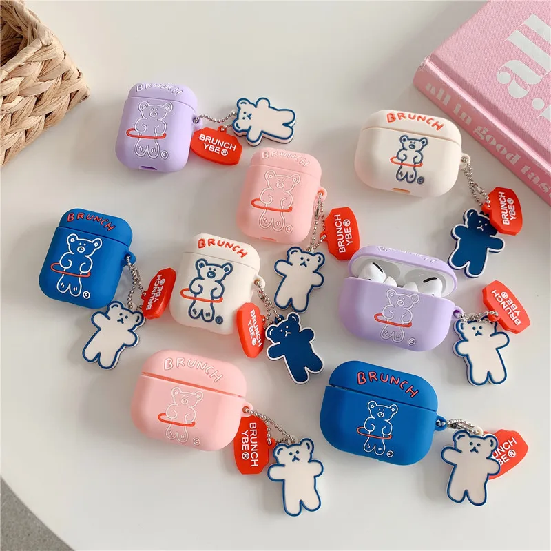Милый мультяшный медведь чехол для наушников Airpods 1 2 3 силиконовый мягкий Pro Чехол