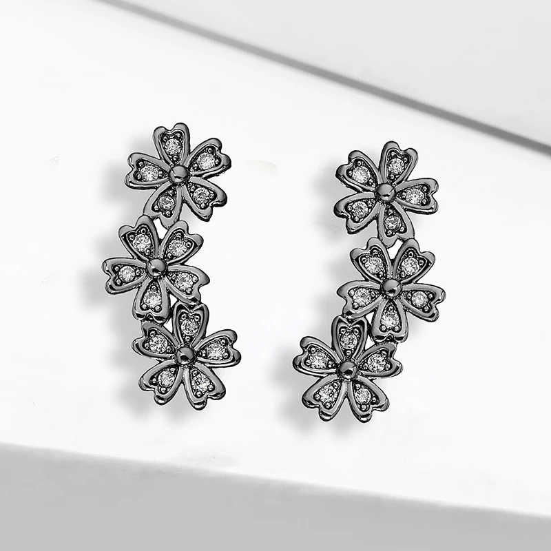 

New Korean Black Daisy Flower Stud Earrings for Women Girl Statement Cubic Zirconia Fashion Jewelry 2021 Gift Boucle D'oreille