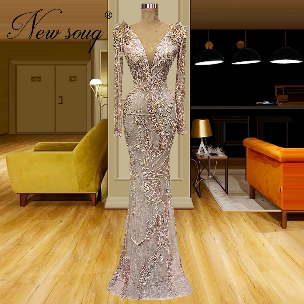 

Robes De Soiree Mermaid Evening Dresses For Women Middle East Beaded Crystals Prom Dress Celebrity Arabic Dress 2022 Customize