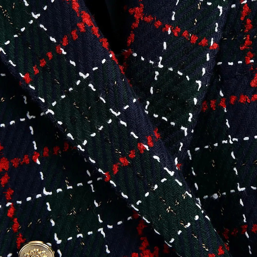 

2021 new women's temperament college style long wild sleeves ladies fresh double-breasted plaid casual suit jacket
