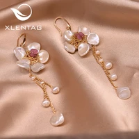 xlentag natural fresh water baroque pearl flower dangle earring long tassel drop earrings for women jewelry ge0485