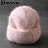 2021 fashion fabbit fur soft warm fluffy winter hat for women angora knitted hat skullies beanies female bonnet woman knit cap
