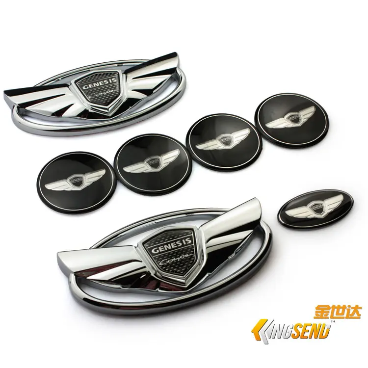 

For car emblem Genesis Coupe Full Emblem 7pcs/set (Front Emblem + Rear Emblem + 4 Wheel Cap + Horn Botton Sticker) Car Styling