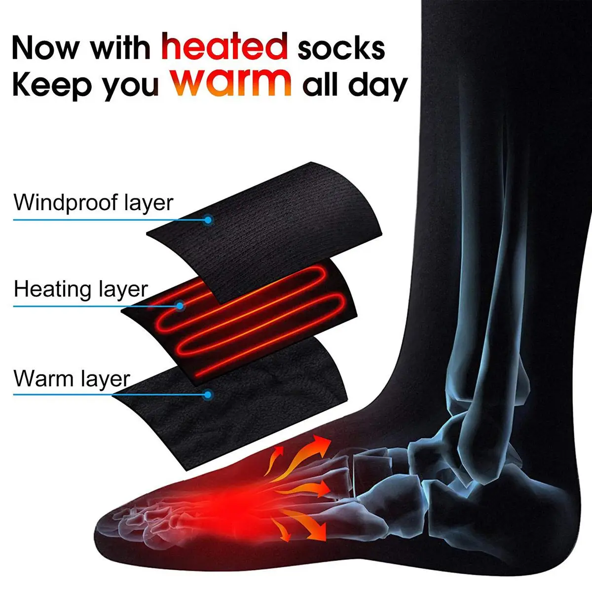 

Thermal Cotton Heated Socks Sport Ski Socks Winter Foot Warmer Electric Warming Sock Battery Power Men Women High Quality KZ001