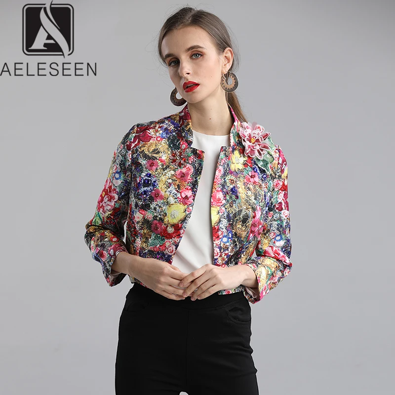 AELESEEN 2020 Весенняя подиумная Цветочная серия короткая куртка на одной пуговице