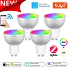 Умная Светодиодная лампа GU10 Tuya Zigbee 3,0 Gu10, 5 Вт, RGBCW, голосовое управление, работает с Alexa Echo Plus Google Home, для улицы, гостиной