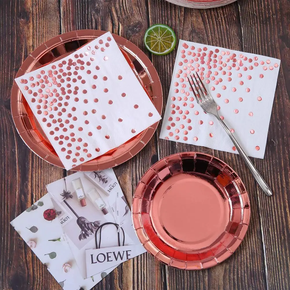 Розовая золотая в горошек одноразовая посуда для вечеринки Бронзирующая чашка