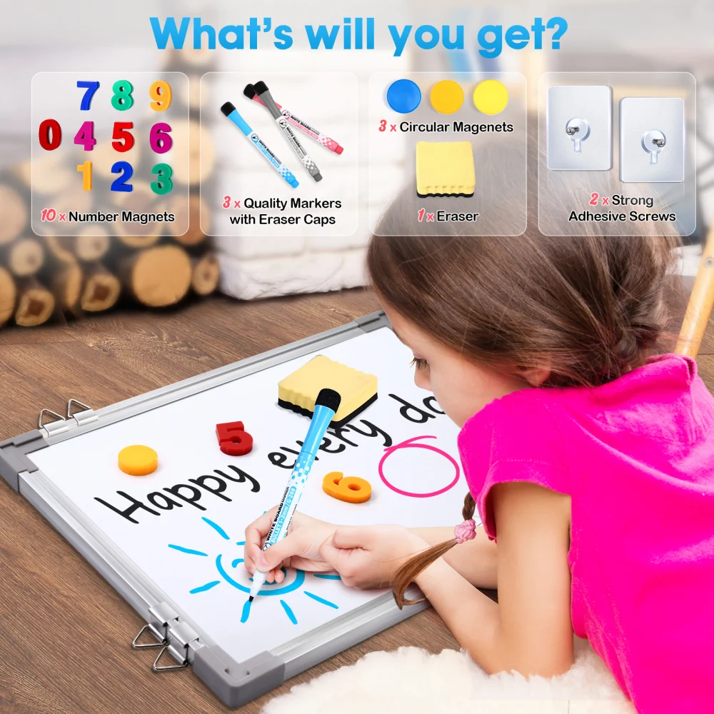 

Homemaxs 12 x 16 in Hanging Dry Erase Board Double Sided White Board Wall Mount Message Board Reminder for School Home Office (N