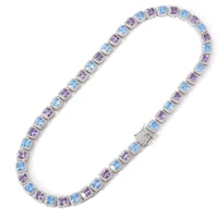 bling iced out tennis chain for men 10mm square blue purple color cubic zirconia necklace hip hop men charm jewelry gift