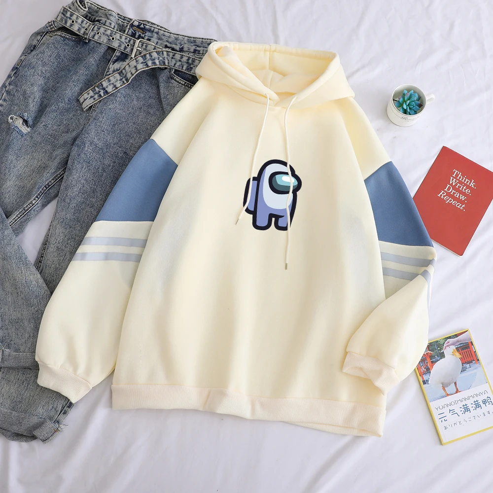 

Among Us Hoodie Autumn Winter New Harajuku Kawaii Cartoon Print Sudaderas Sweatshirts Women Casual Spell Color Stitching Clothes