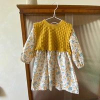 kids dress 2021 long sleeve girls vestidos enfant princess dresses and knitted vest toddlers spring autumn floral clothes