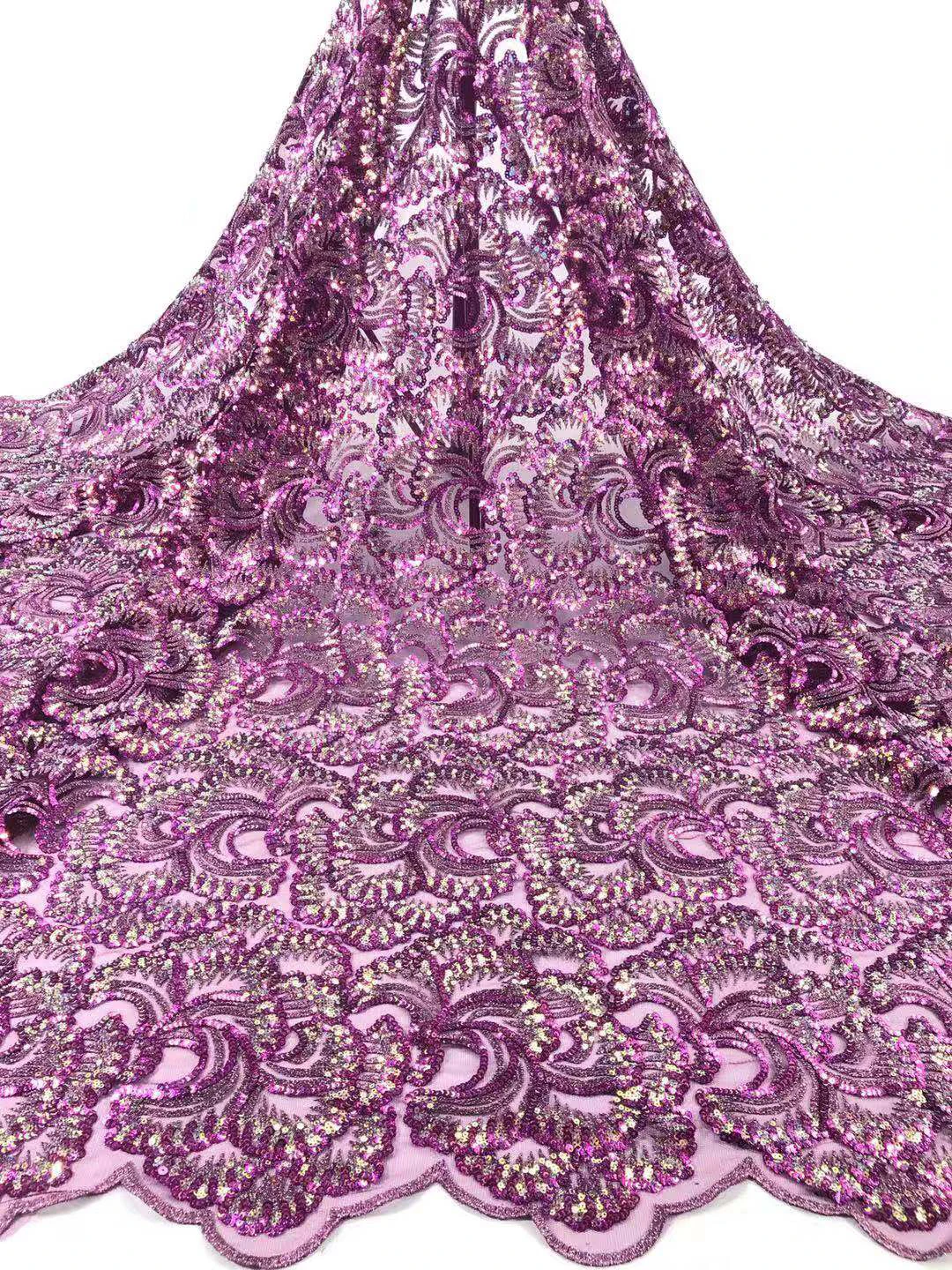 

2019 African Net Lace Fabric High Quality Elegant Sequins Nigerian Wedding Lace Fabrics 5Yards Sequins French Tulle lace