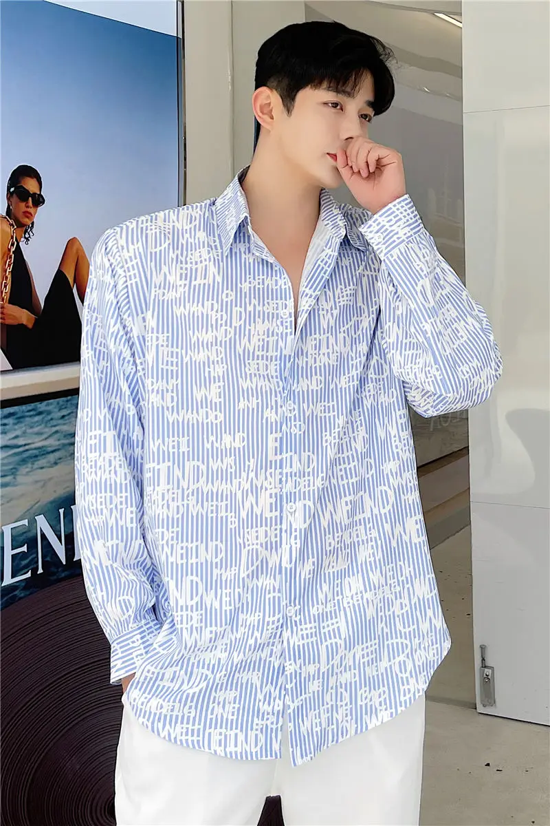 

IEFB 2021 Spring New Korean Trend Shirts Personalized Letter Hand-painted Graffiti Design Long Sleeve Oversized Shirt 9Y7402