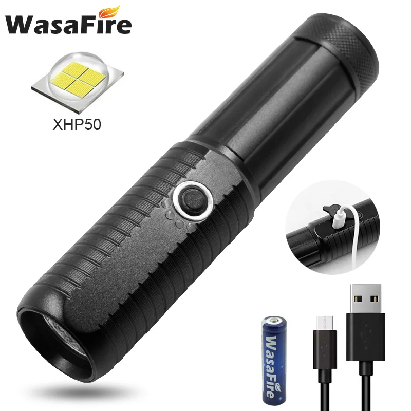 

Портативный водонепроницаемый светодиодный фонарик XHP50 2020, перезаряжаемый фонарик с 5 режимами, фонарь для кемпинга и охоты с батареей 1*18650