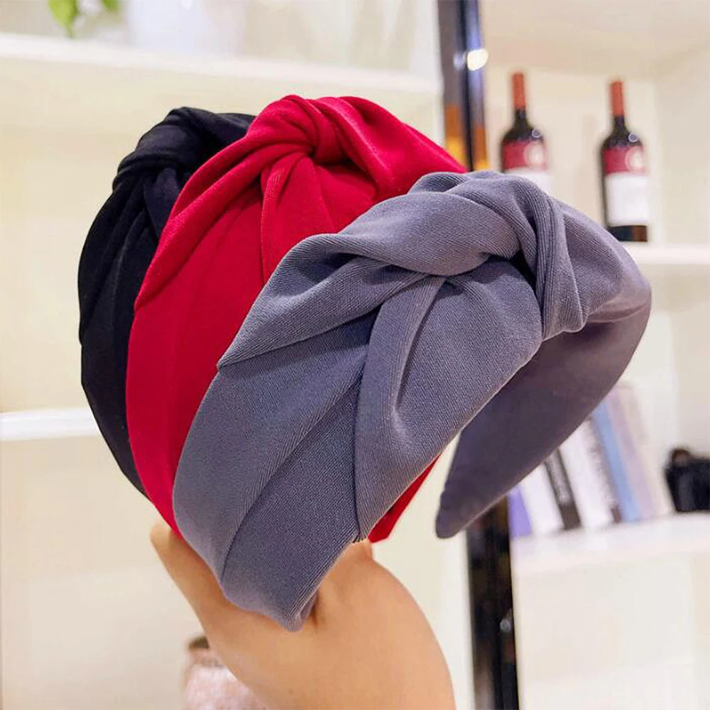 

TWDVS Women Solid color Hairbands Knotted Wide hairhoop Fashion noble headbands Winter Lady makeup Hair Accessories FG082
