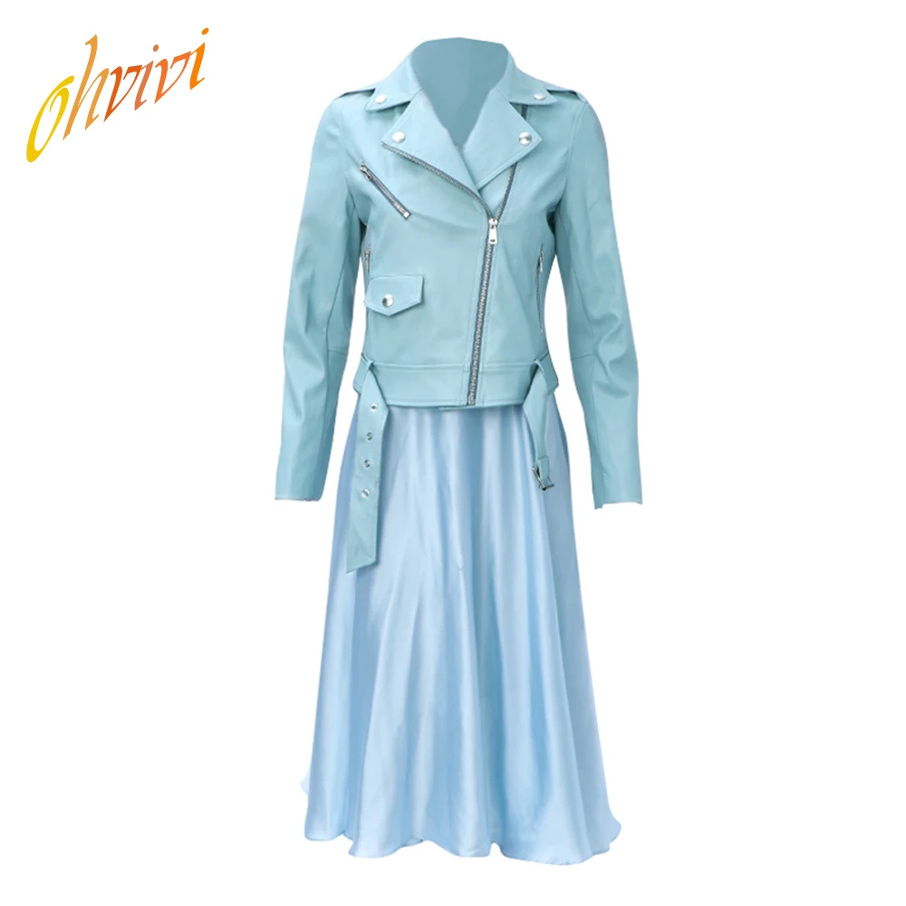 Готовая к отправке синяя однотонная женская куртка из искусственной кожи на