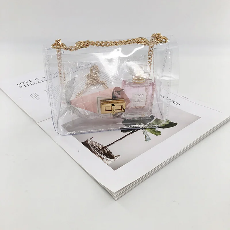 

5pcs Lot Clear PVC Bag 20L*7W*14H cm Metal Chain Team Accessory Bag Game Day Clutch DOM1437