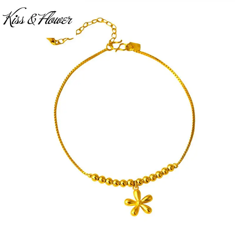 

Браслет на ногу с цветами KISS & FLOWER AK06 для женщин и девушек, изящная бижутерия в винтажном стиле, под золото 24 карата, подарок на день рождения, ...