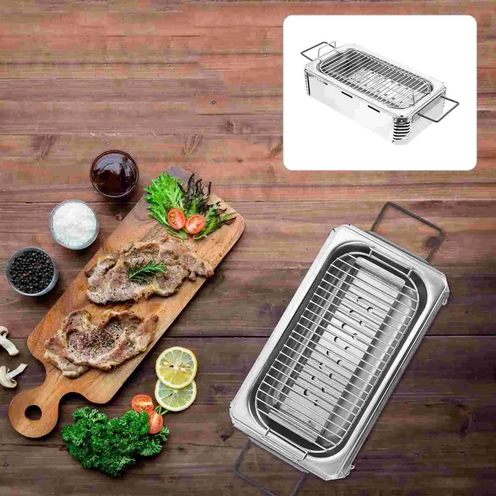 

1Pc Outdoor Home Barbecue Grill Commercial Stainless Steel BBQ Grill (Silver)