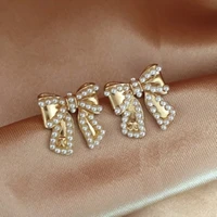 luxury romantic jewelry enamel pearl bow bowknot metal butterfly stud earrings party accessories gifts for women korean style