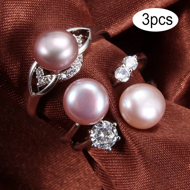 purple 3pcs Кольцо SEVEN GIRL 6-7 мм, кольцо с натуральным жемчугом в стиле барокко для женщин, креативные золотые кольца ручной работы, роскошный подарок для девушек, светильник - Цвет камня: purple 3pcs