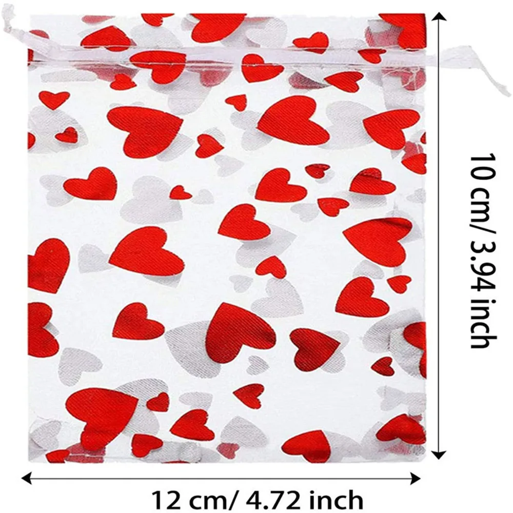 

100Pcs/set Wedding Valentine's Day Love Bright Red Color Bundle Mesh Bag Gold-stamped Candy Gift Bag Cookie Packaging