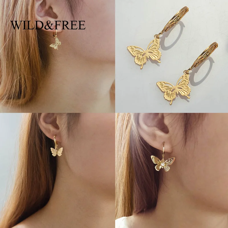 Wild & Free винтажные золотые полые бабочка серьги для женщин и девушек с милыми